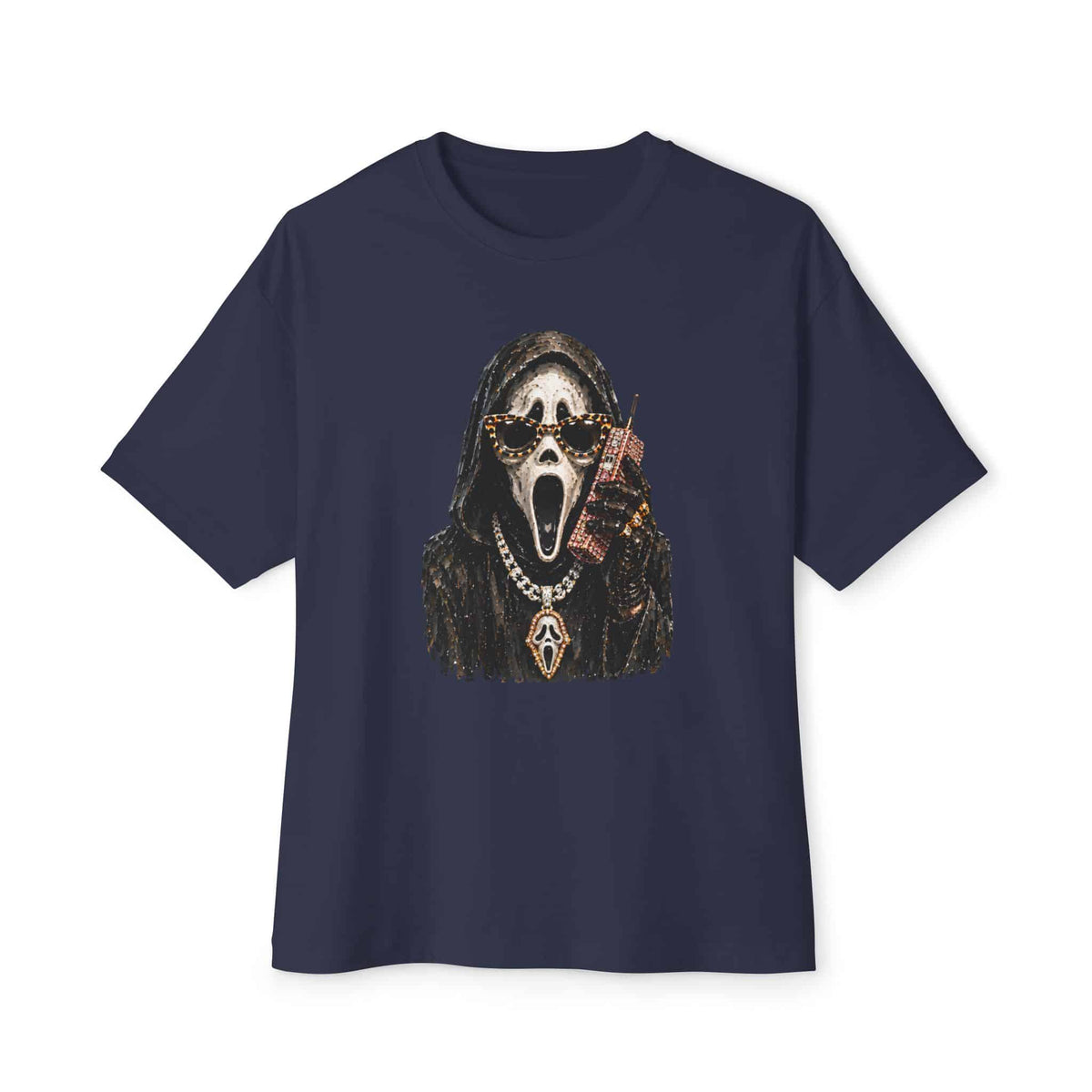 Halloween Ghostface Unisex Oversized Boxy Tee - Navy, M image