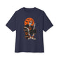 Retro Skater Skeleton Halloween Unisex Oversized Boxy Tee - Navy, M image