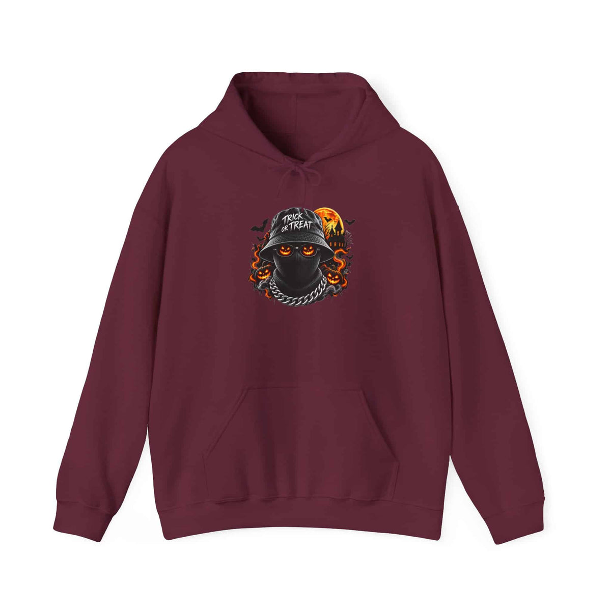 Spooky Streetwear Masked Hooded Sweatshirt - L, Maroon image