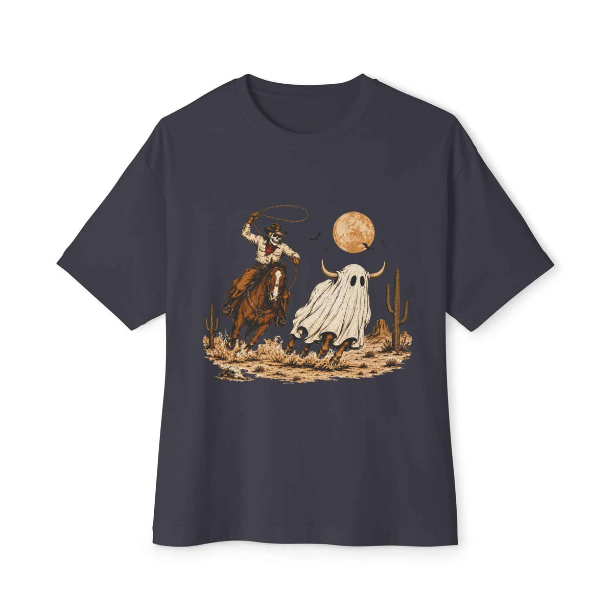 Halloween Cowboy Unisex Oversized Boxy Tee - Dark Grey, L image
