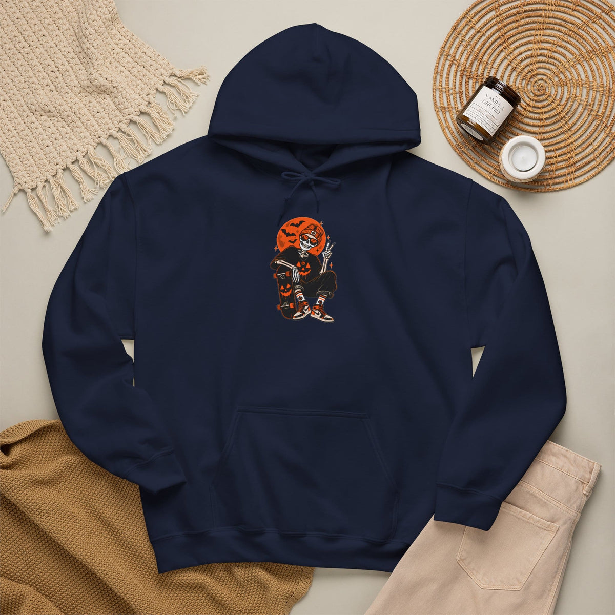 Retro Skater Skeleton Halloween Hooded Sweatshirt image 72