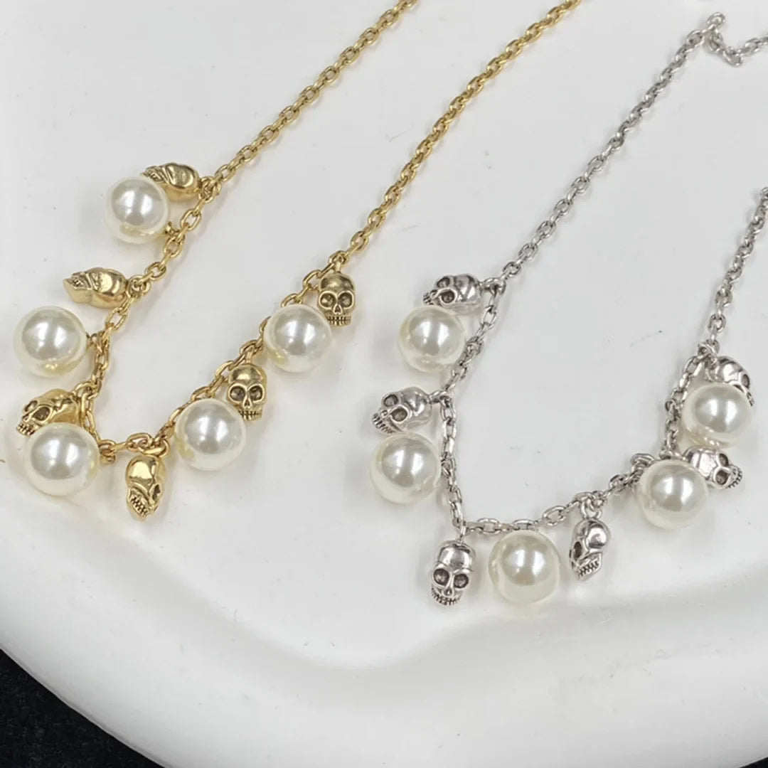 McQueen Skull Pearl Pendant Necklace - MC0009 image 1