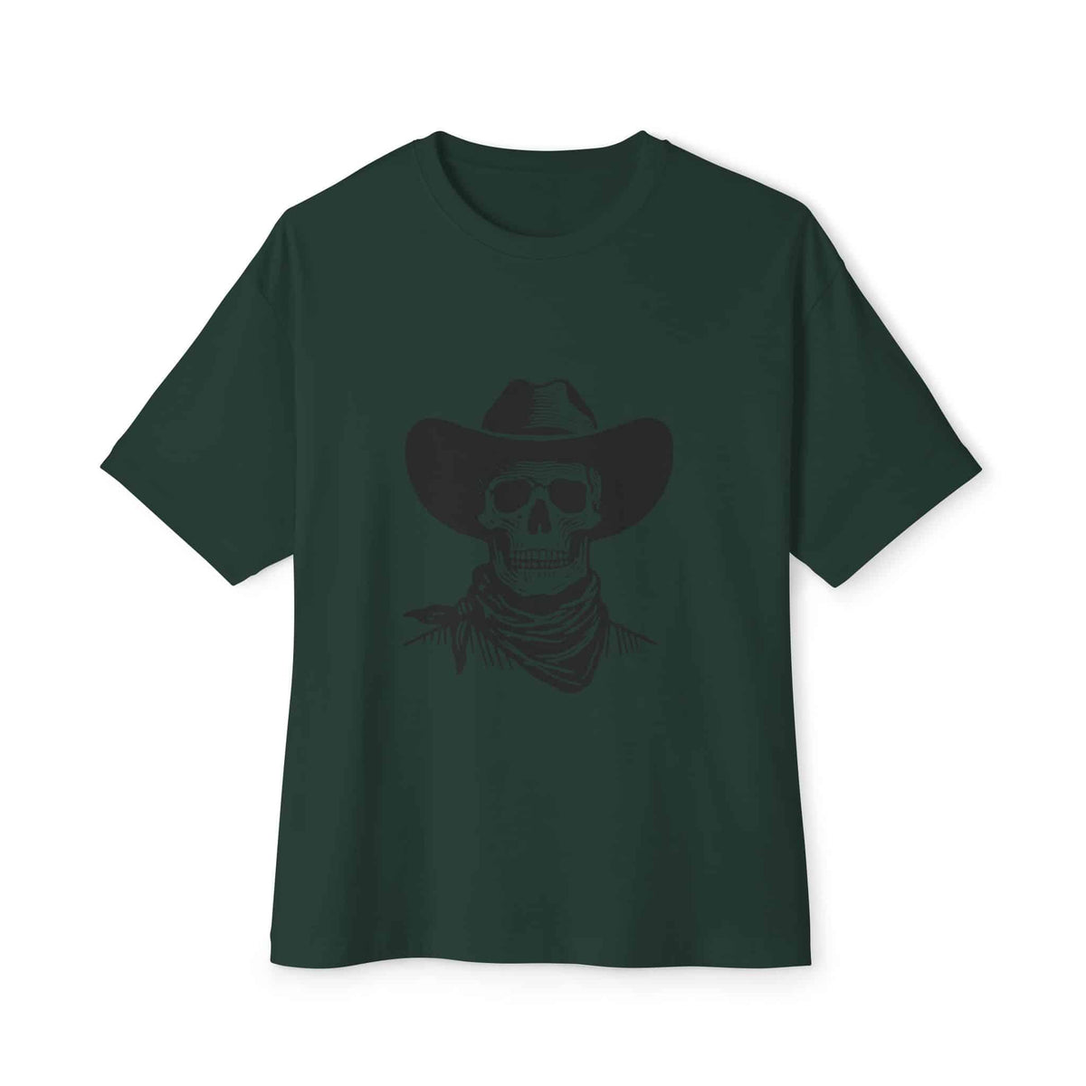 Outlaw Skull Unisex Oversized Boxy Tee - Forest, L image