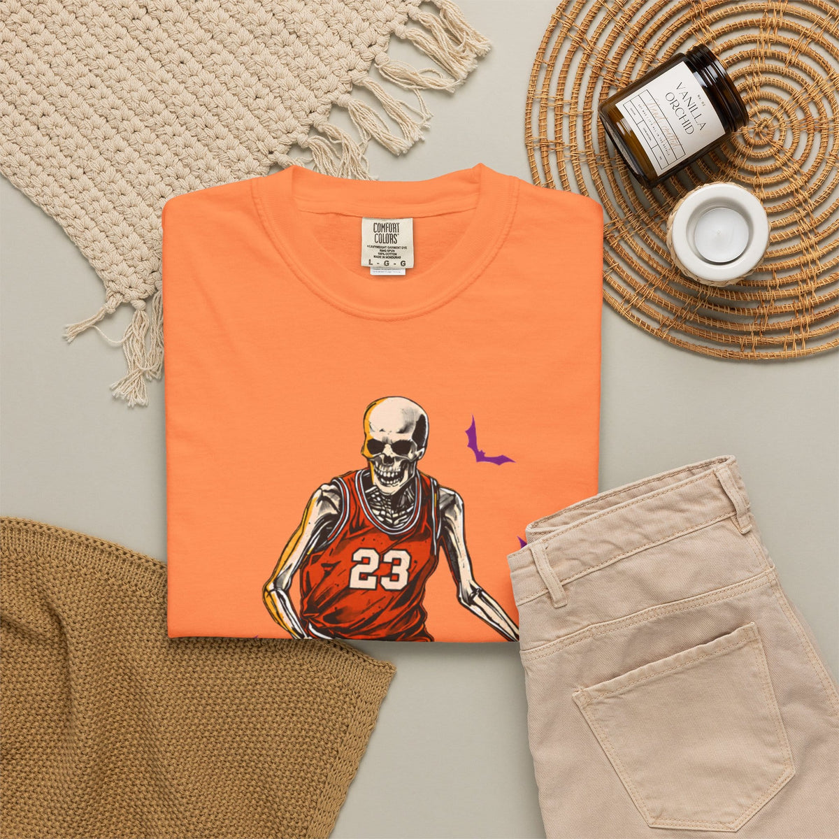 Halloween Basketball Unisex Garment-Dyed T-shirt image 9