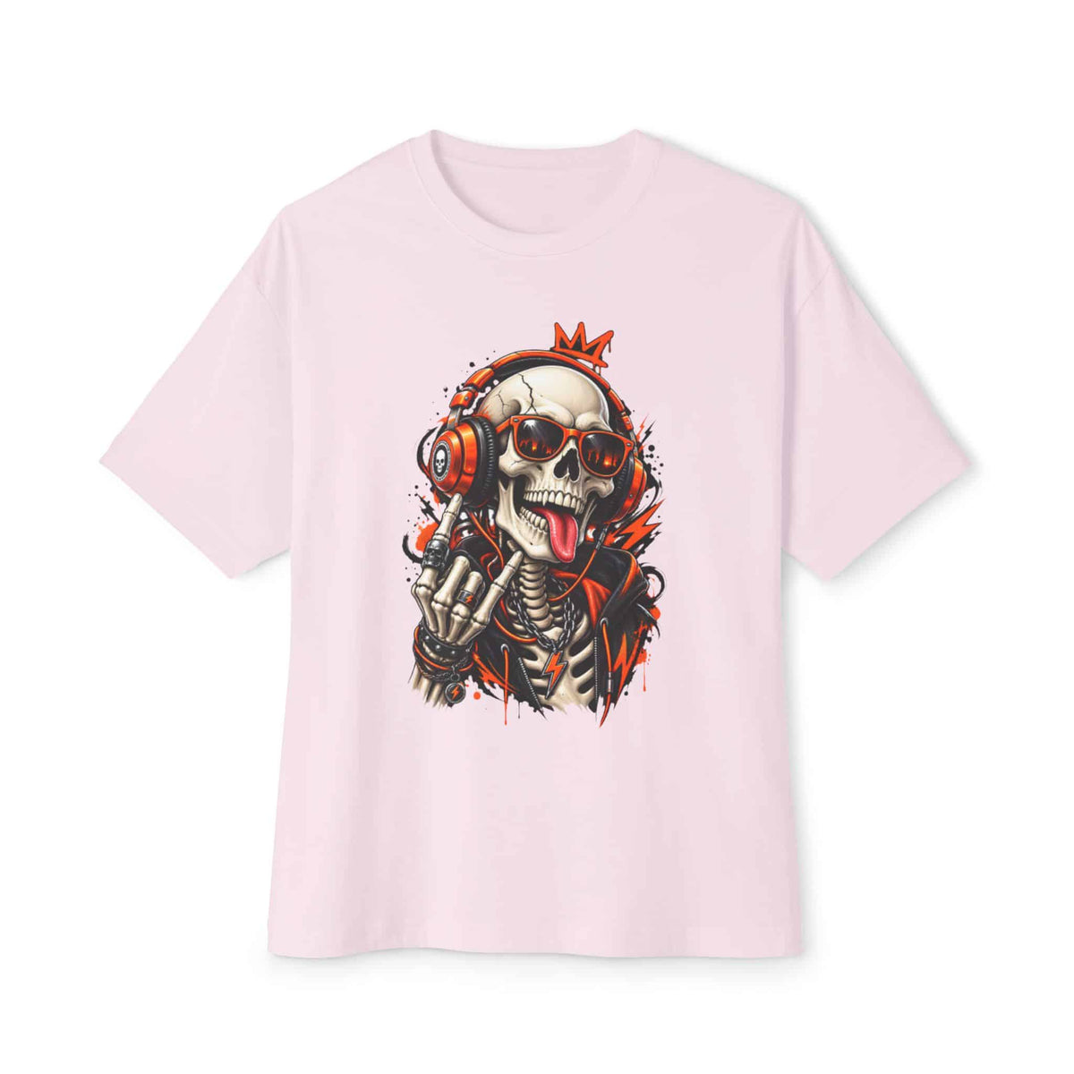 Neon Skull DJ Unisex Oversized Boxy Tee - Soft Pink, XS image