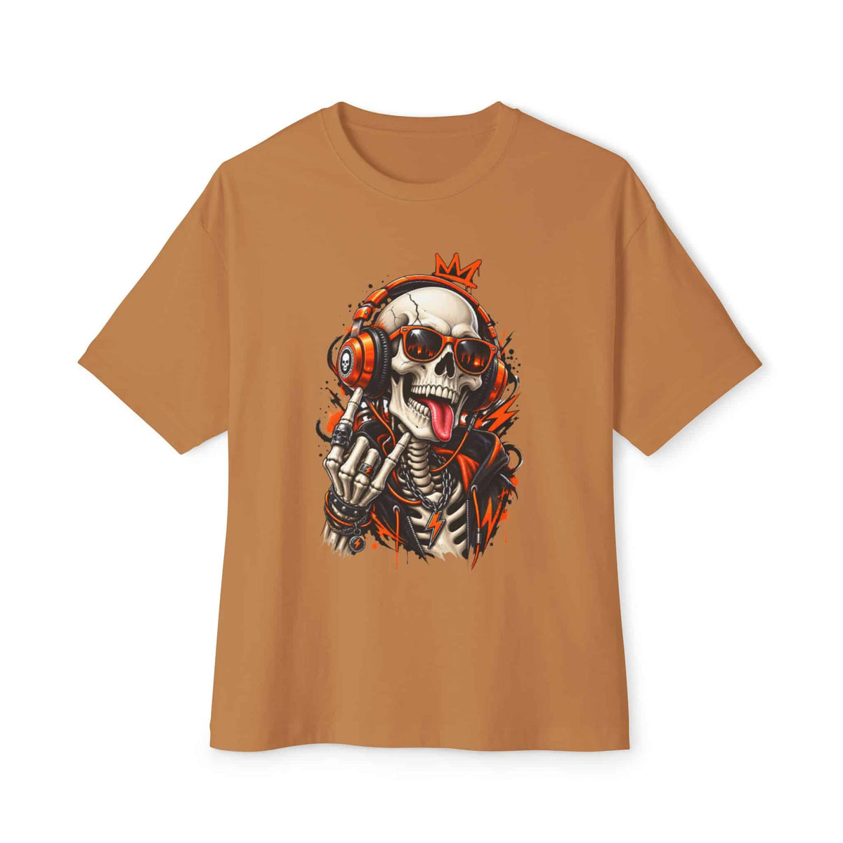 Neon Skull DJ Unisex Oversized Boxy Tee - Toast, XS image