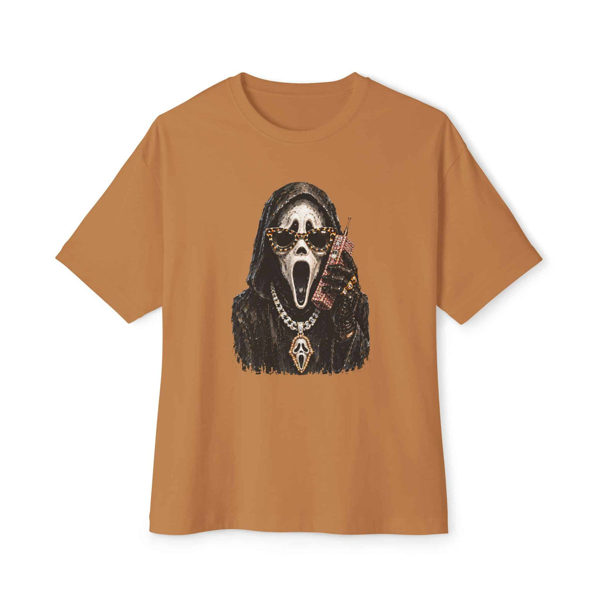 Halloween Ghostface Unisex Oversized Boxy Tee - Toast, M image