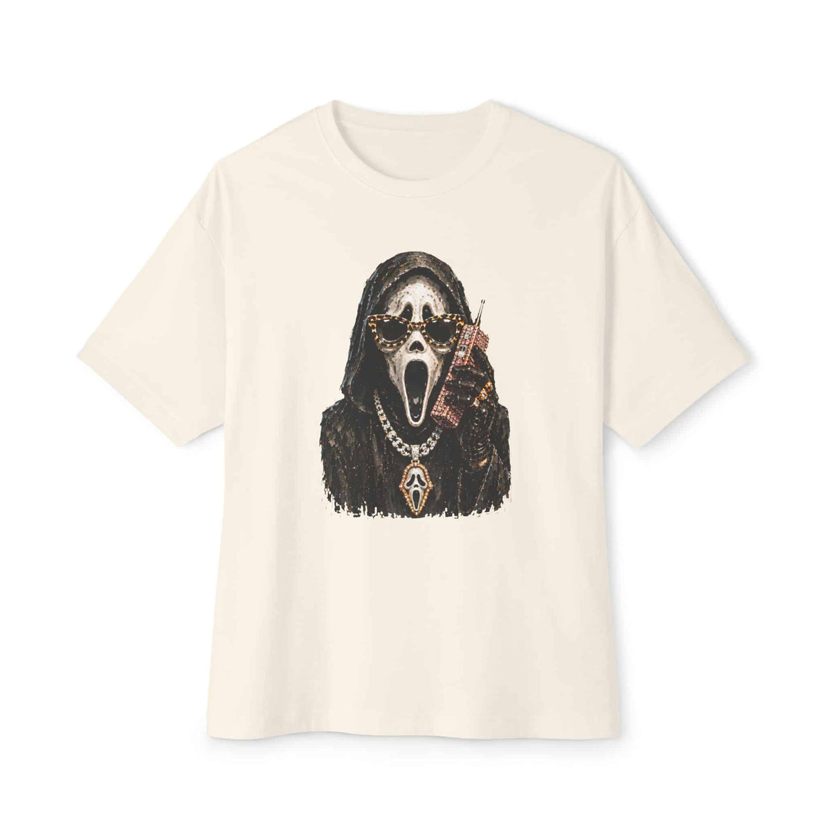 Halloween Ghostface Unisex Oversized Boxy Tee - Natural, XL image