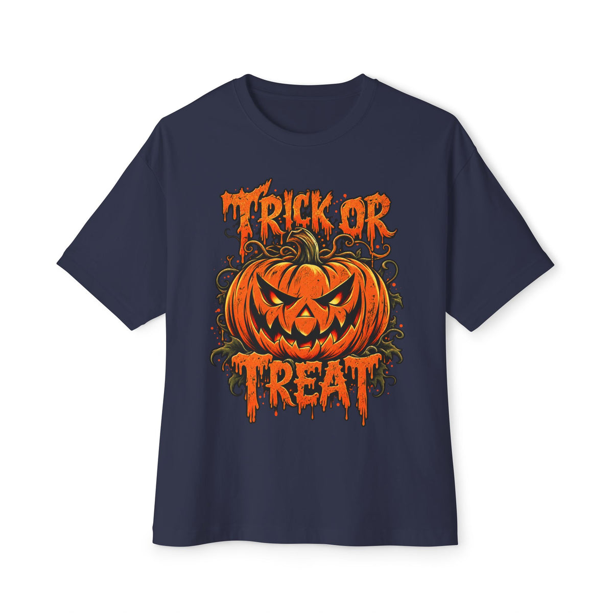Trick or Treat Unisex Oversized Boxy Tee - Navy, S image