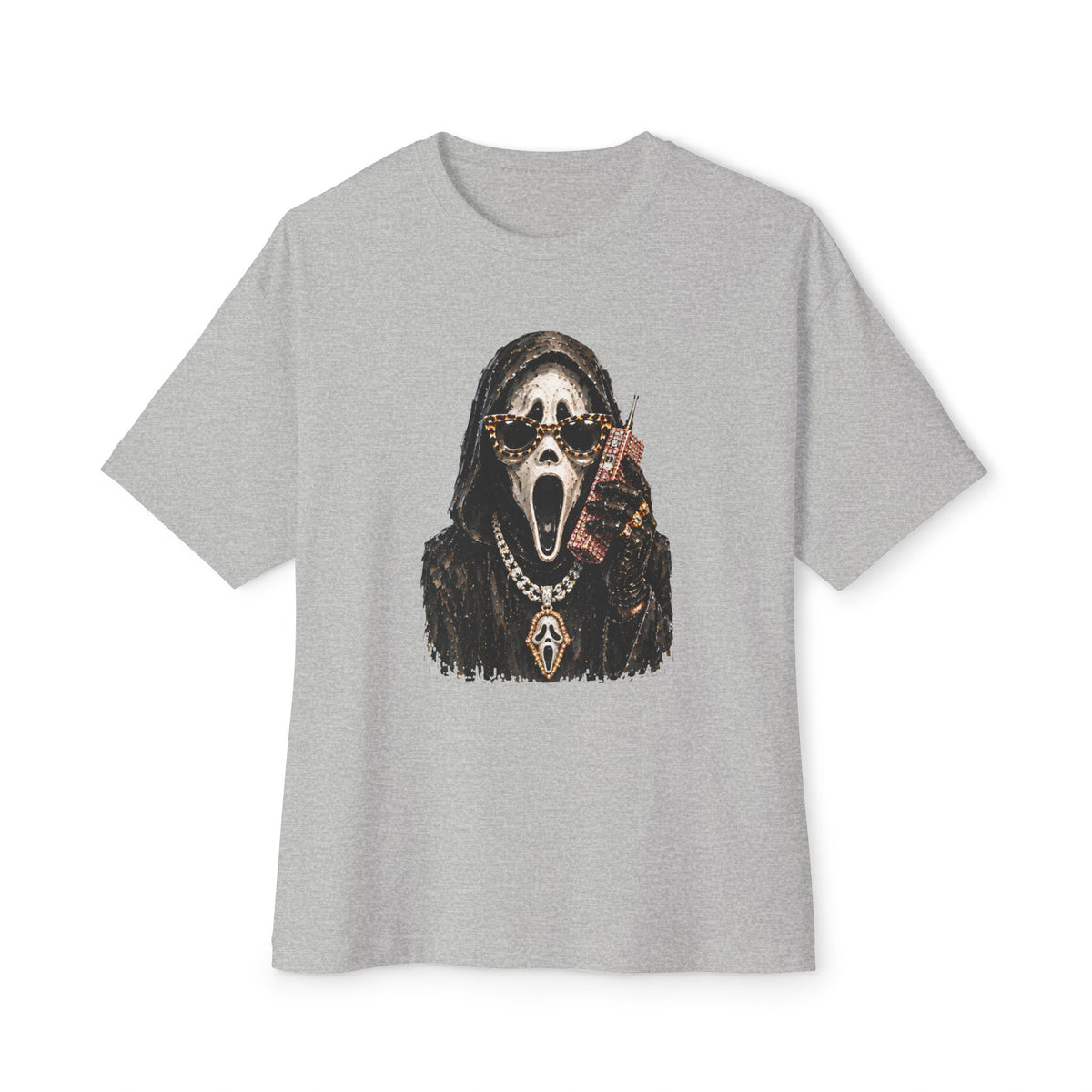 Halloween Ghostface Unisex Oversized Boxy Tee - Athletic Heather, XS image