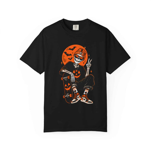 Retro Skater Skeleton Halloween Unisex Garment-Dyed T-shirt image 0