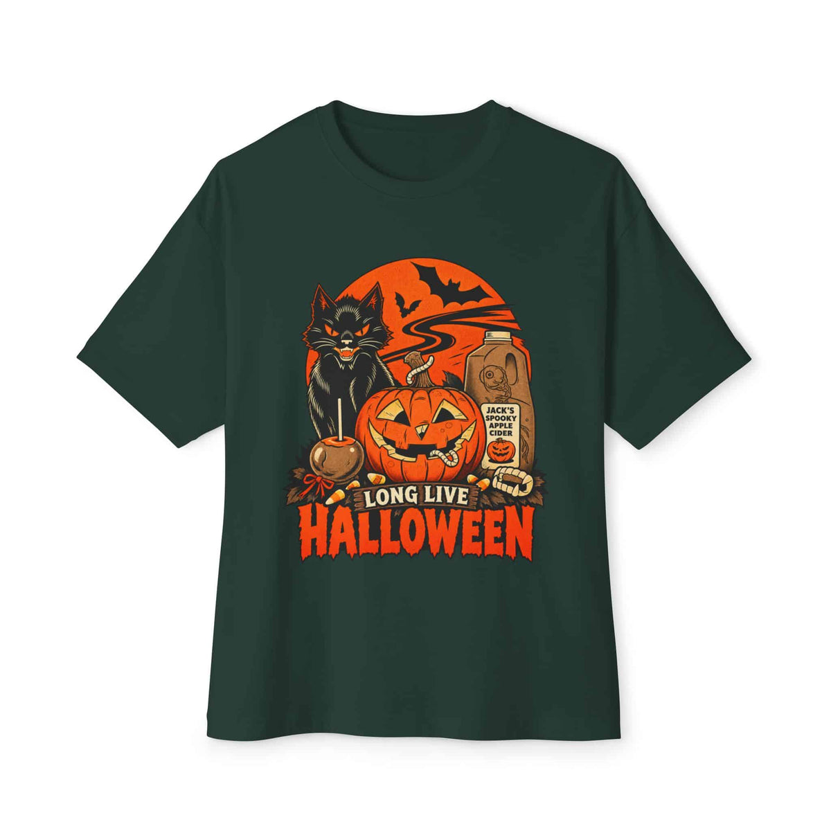Midnight Cat Unisex Oversized Boxy Tee - Forest, M image