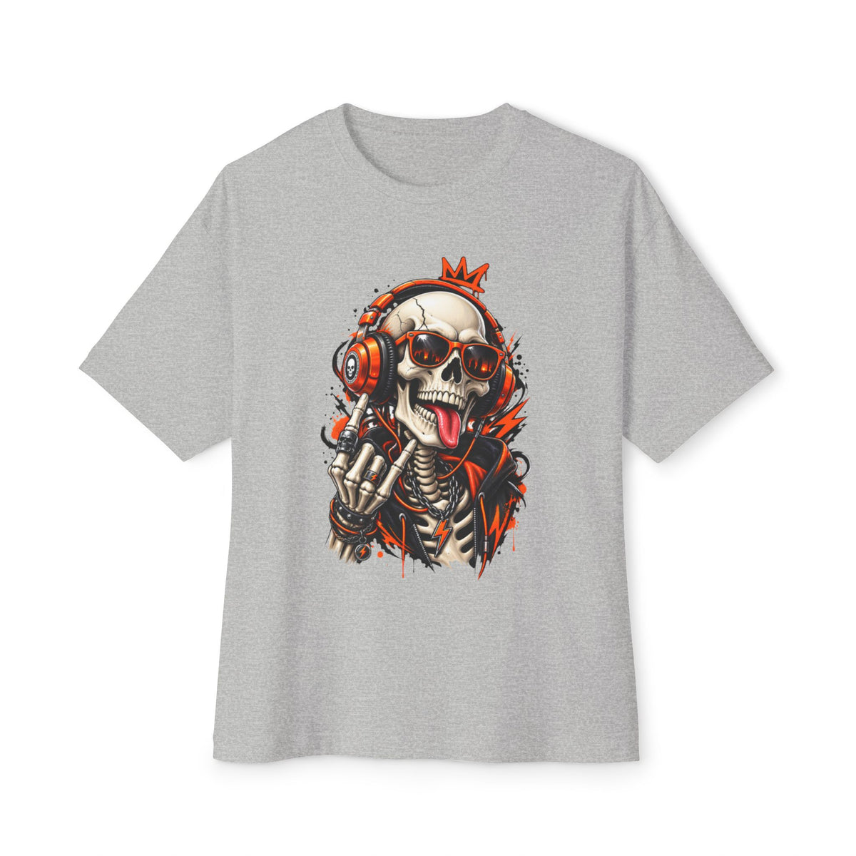Neon Skull DJ Unisex Oversized Boxy Tee - Athletic Heather, L image