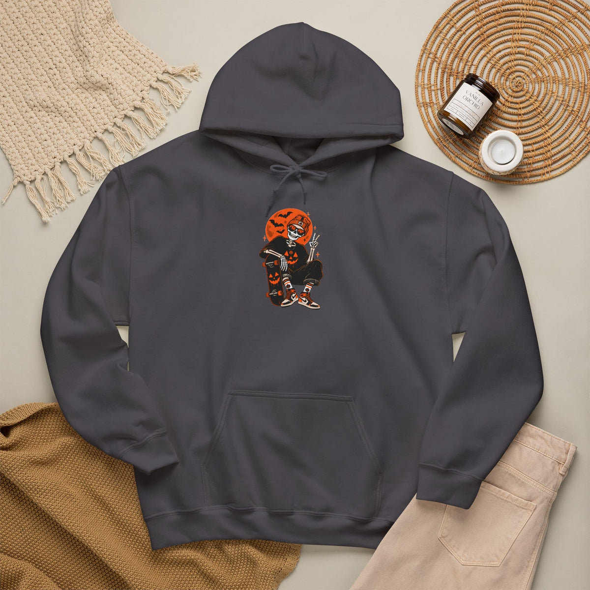 Retro Skater Skeleton Halloween Hooded Sweatshirt image 56