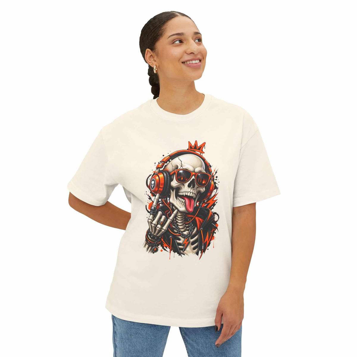 Neon Skull DJ Unisex Oversized Boxy Tee image 21