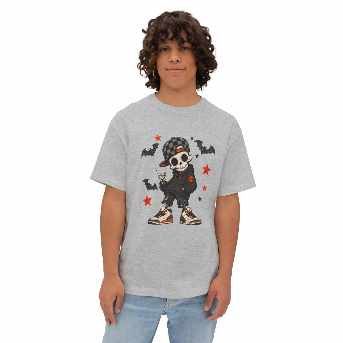 Boy Skeleton Halloween Unisex Oversized Boxy Tee image 24