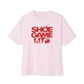Graphic Print Unisex Oversized Boxy Tee - POD0040 - Soft Pink, XL image