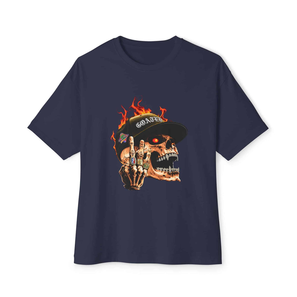 GOATED Skull Unisex Oversized Boxy Tee - Navy, XS image