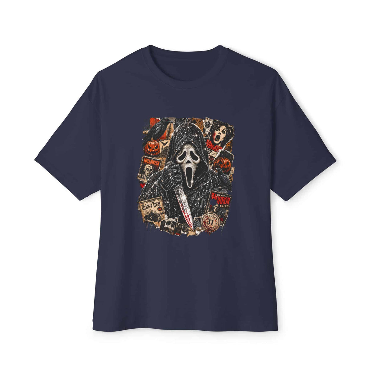 Halloween Horror Unisex Oversized Boxy Tee - Navy, 2XL image