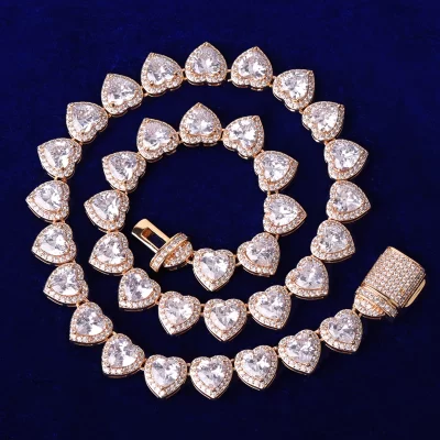 Bubble Letter Clustered Heart Tennis Chain - 16 inch