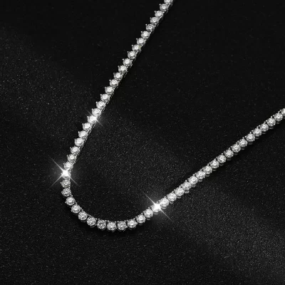 Moissanite Tennis Necklace 925 Sterling Silver Plated 18k White Gold Necklace - 15 inch