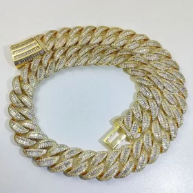 18k Gold Necklace Iced CZ Heavy Box Clasp Cuban Link Necklace