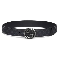 GG belt with Interlocking G buckle in black Supreme canvas