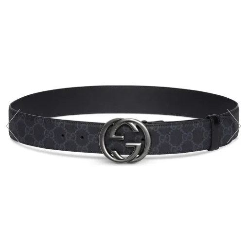 GG belt with Interlocking G buckle in black Supreme canvas
