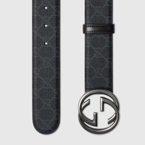 GG belt with Interlocking G buckle in black Supreme canvas - Image 2