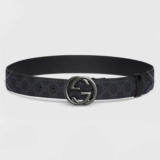 GG belt with Interlocking G buckle in black Supreme canvas