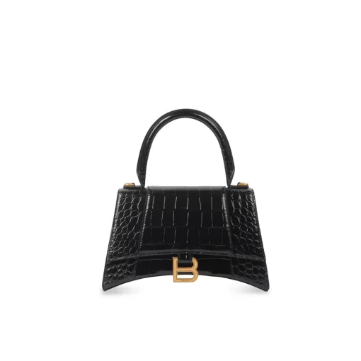 BLCG Small Hourglass Top Handle Bag Black Croc Embossed - 40 - bl0000040