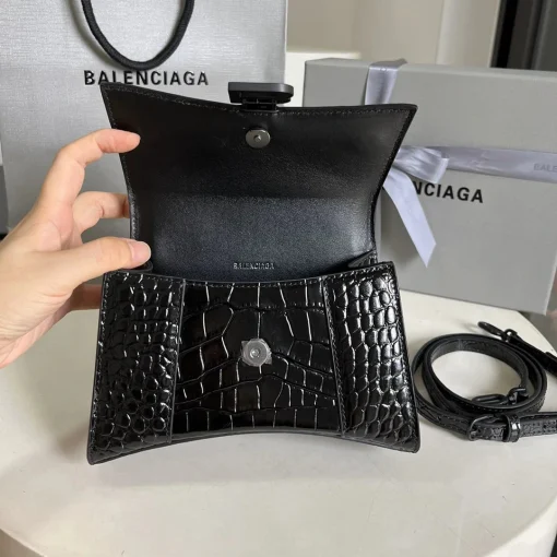 BLCG Small Hourglass Top Handle Bag Black Croc Embossed - 40 - bl0000040 - Image 16