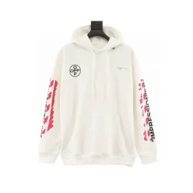 OW Diagonal Stencil Hoodie in White - 346 - owf0000346