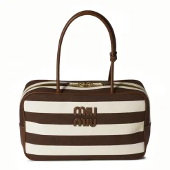 MM Beau Medium Stripes Brown Top Handle Bag - MM0004