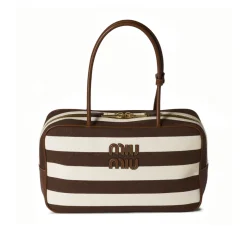 MM Beau Medium Stripes Brown Top Handle Bag - MM0004
