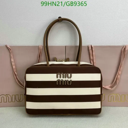 MM Beau Medium Stripes Brown Top Handle Bag - MM0004 - Image 2