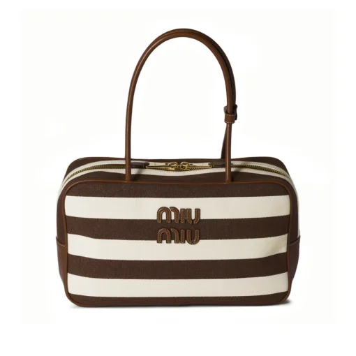 MM Beau Medium Stripes Brown Top Handle Bag - MM0004