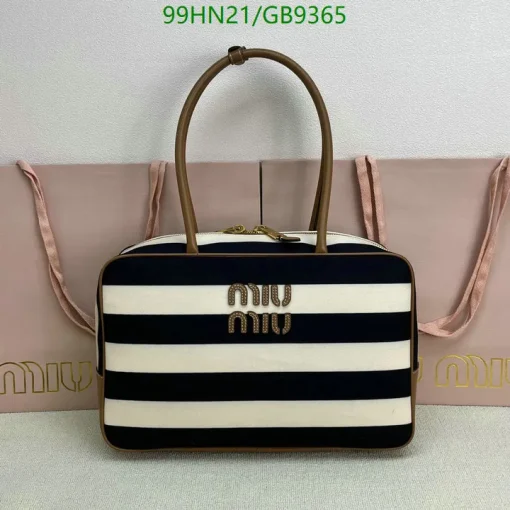 MM Beau Medium Stripes Black Top Handle Bag - MM0006 - Image 2