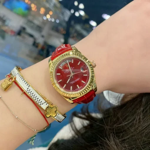 RL Day-Date 33 118139 Gold Burgundy Leather Strap Custom - RL0014 - Image 3