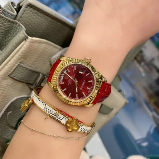 RL Day-Date 33 118139 Gold Burgundy Leather Strap Custom - RL0014 - Image 4