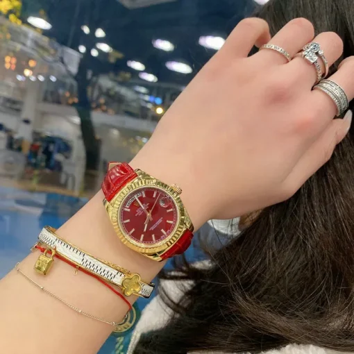 RL Day-Date 33 118139 Gold Burgundy Leather Strap Custom - RL0014 - Image 5