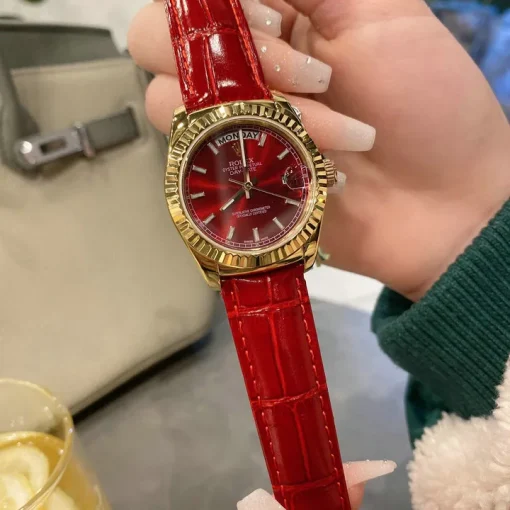 RL Day-Date 33 118139 Gold Burgundy Leather Strap Custom - RL0014 - Image 7