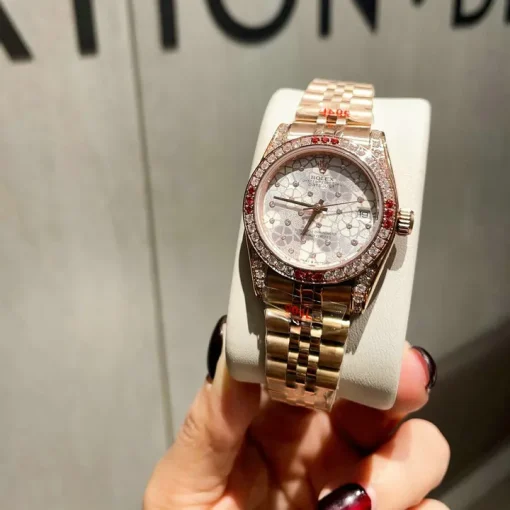 RL Datejust 31 278285RBR Everose Gold Deep Red Diamond 5-Leaf Custom - RL0021 - Image 3
