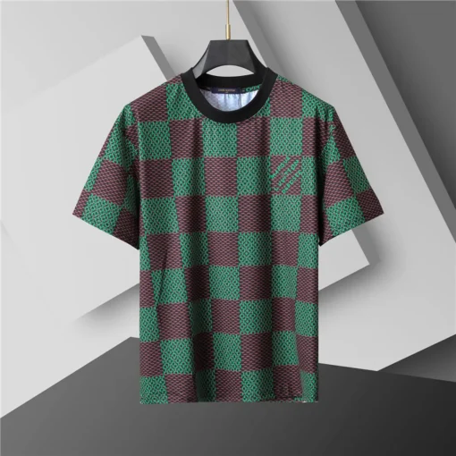 LOV Jacquard Damier T-Shirt in Green Brown - lov0000773 - Image 2