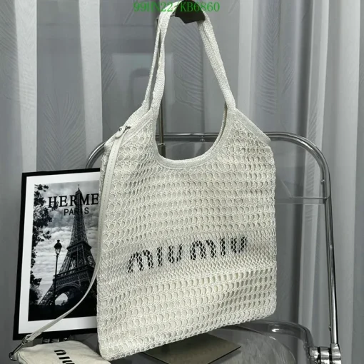 MM Ivy Raffia-Effect Linen Bag White/Beige - MM0015 - Image 2