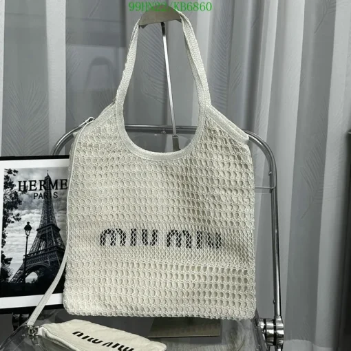 MM Ivy Raffia-Effect Linen Bag White/Beige - MM0015 - Image 9