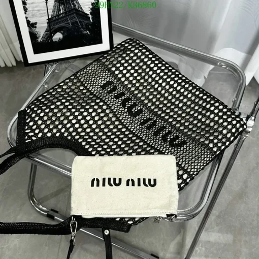 MM Ivy Raffia-Effect Linen Bag Black/Tan - MM0016 - Image 4