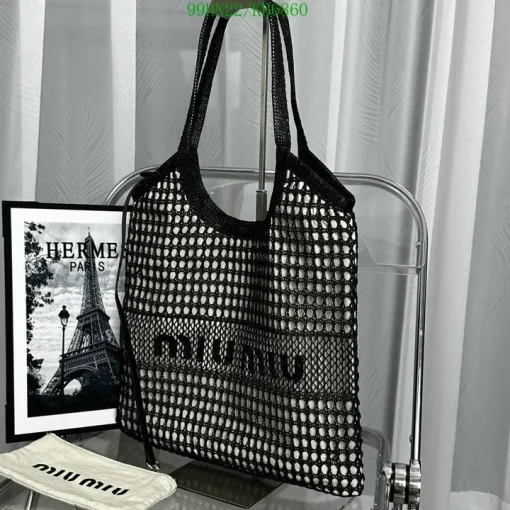 MM Ivy Raffia-Effect Linen Bag Black/Tan - MM0016 - Image 8