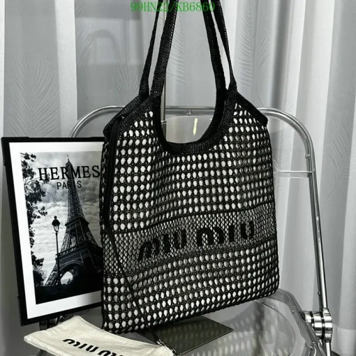 MM Ivy Raffia-Effect Linen Bag Black/Tan - MM0016 - Image 10