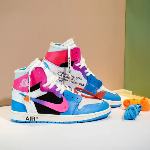 OW x AJ 1 High Miami Vice Custom Shoes Sneakers - nk0004543 - Image 3